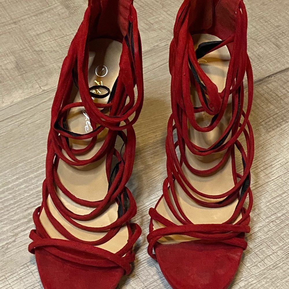 Red straps heels